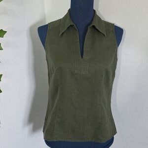 Geoffrey Beene Sport Linen Collared V Neck Sleeveless Top